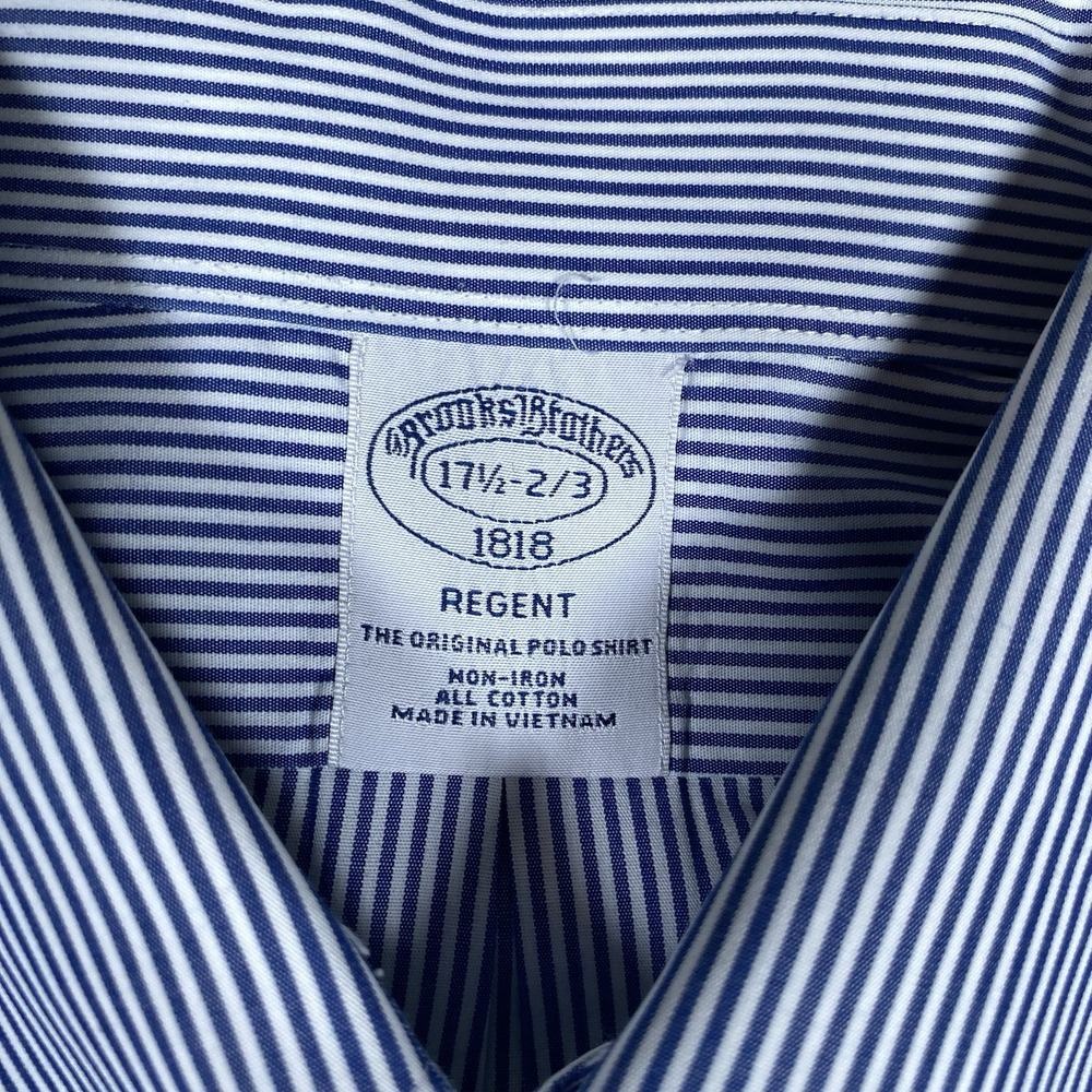 Brooks Brothers Regent Shirt Men's‎ 17.5-2/3 Blue Striped Long Sleeve Button Up - Picture 4 of 8
